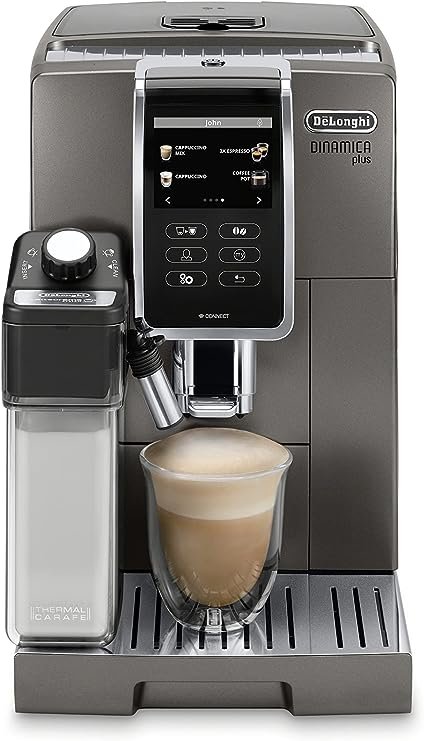 De'Longhi ECAM37095TI Dinamica Plus with LatteCrema System, Fully Automatic Coffee Machine, Colored Touch Display,Titanium
