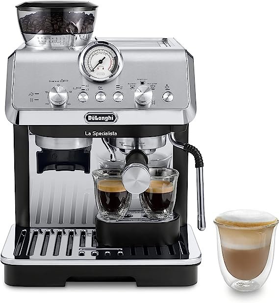 De’Longhi La Specialista Arte EC9155MB, Espresso Machine with Grinder, Bean to Cup Coffee & Cappuccino Maker with Professional Steamer, My Latte Art Milk Frother,Barista SS Kit Included, 1450W, Metal
